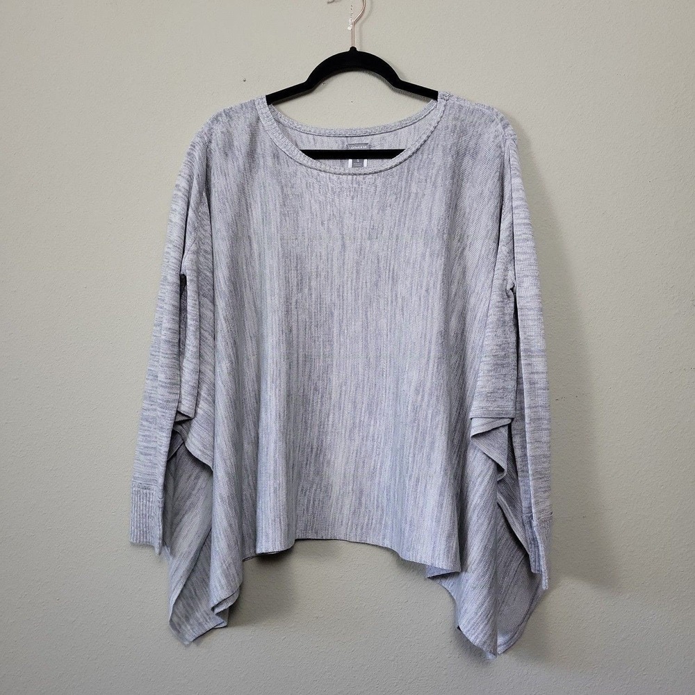 Converse Women's S Long Sleeve Draped Thermal Henley‎ Top Light Gray Lagenlook